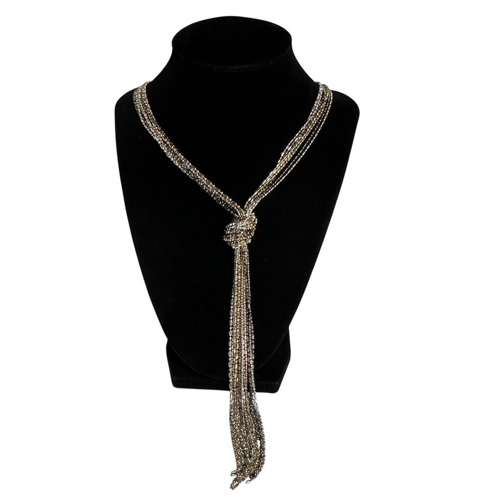 Multi Strand Beaded Tassel Necklace Womens Gold Silver Tone Statement